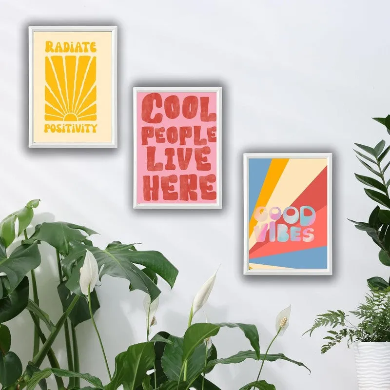 Positivity Pop Paper Wall Painting With Frame - White media 1
