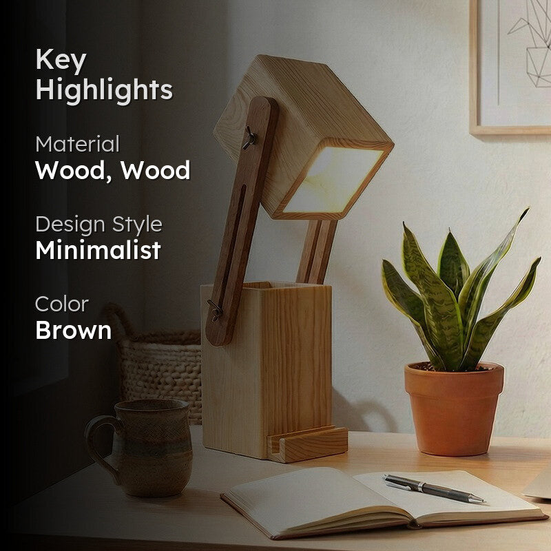 Hesperos Desk Organiser Wooden Table Lamp - Brown media 2