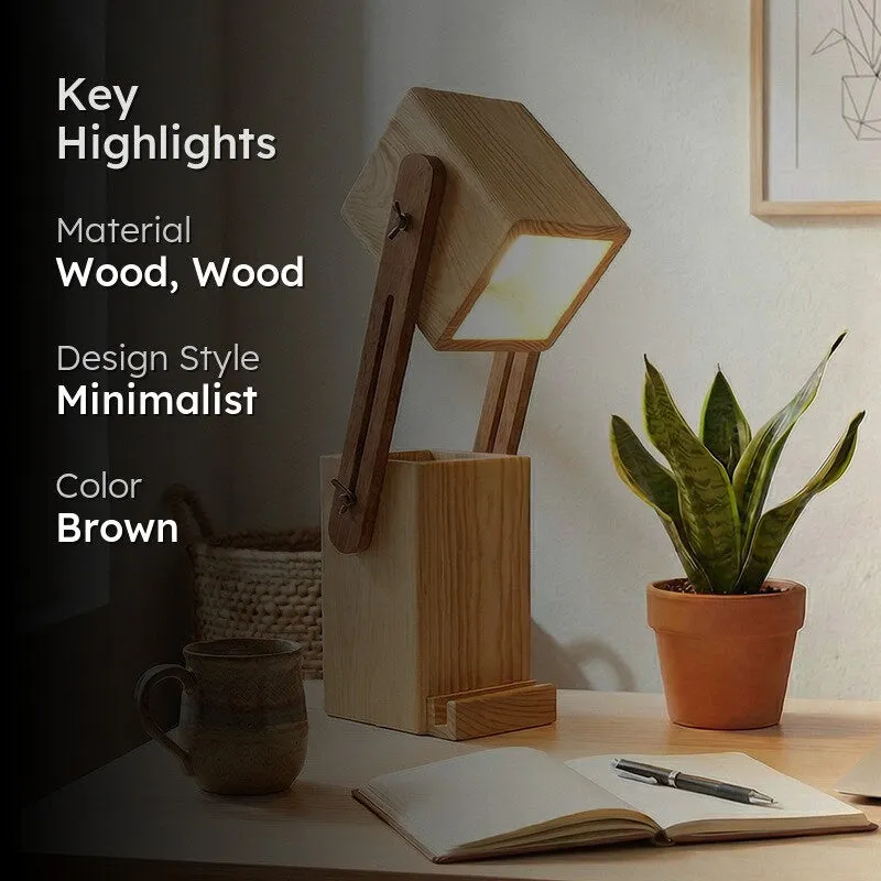 Hesperos Desk Organiser Wooden Table Lamp - Brown media 2