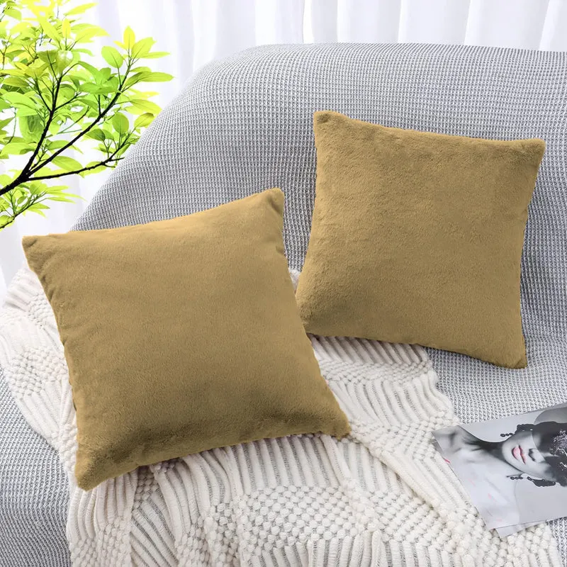 Fur Dual Cushion Cover Set (Dull gold) - Set Of Two media 3
