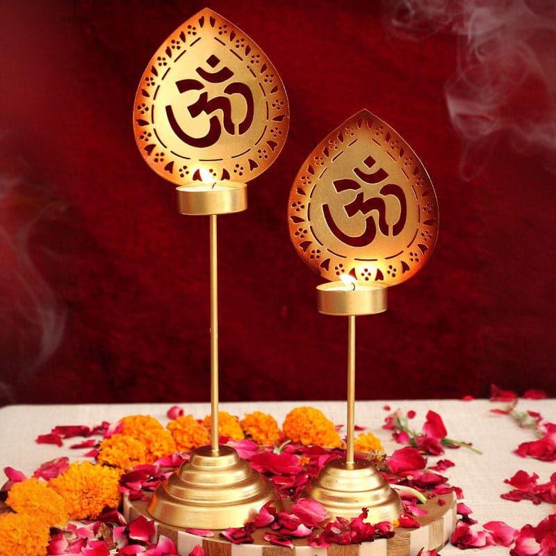 Om Mudra Tealight Candle Holder - Set Of Two