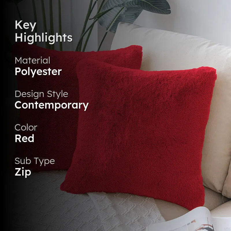 Cozy Puff Fur Cushion Cover Set (Red) - Set Of Two media 2