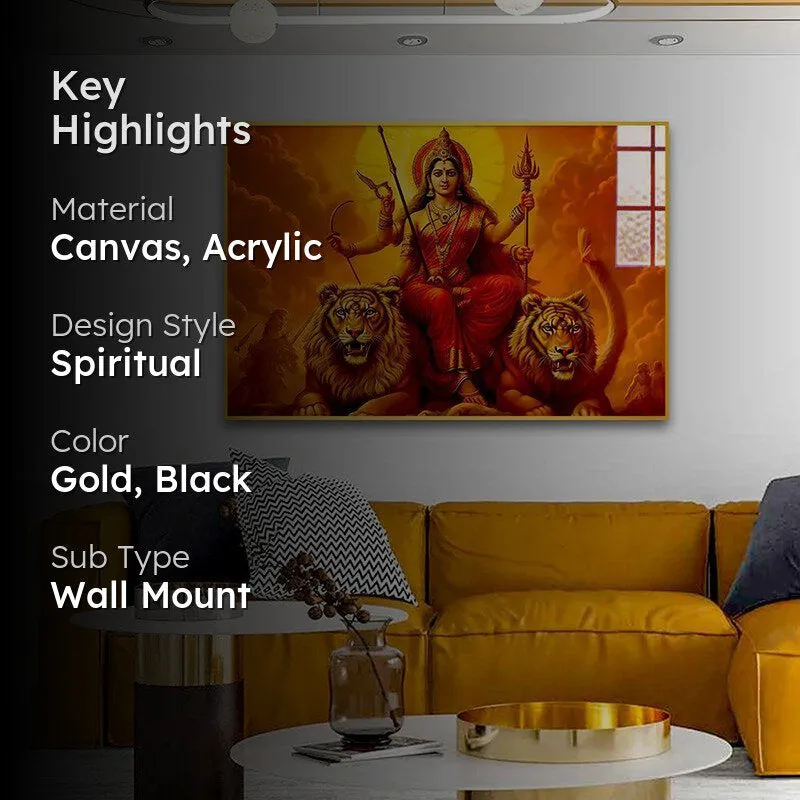 Matha Durga Blessings Spiritual Canvas Wall Art With Frame - Gold media 2