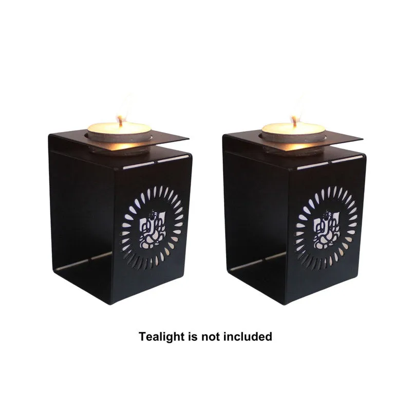 Ganesha Bless Black Tealight Candle Holder - Set Of Two media 3