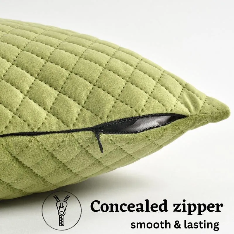 Orson Quilted Velvet Cushion Cover (Light Green) - Set Of Five - 4