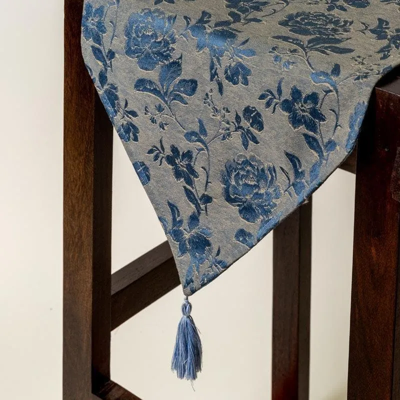 Italian Rose Jacquard Table Runner- Blue media 1