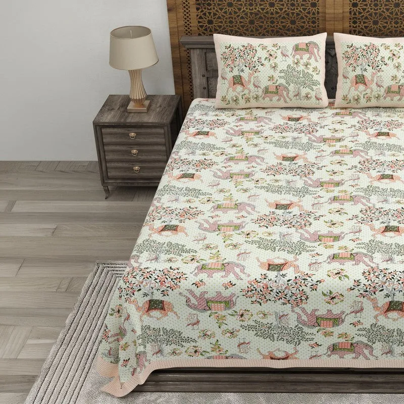 Royalet Cotton Bedsheet (Green,Peach) - 240 TC media 3