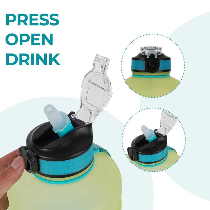 Close-up of the Solara bottle's flip-top lid and silicone straw in the open position