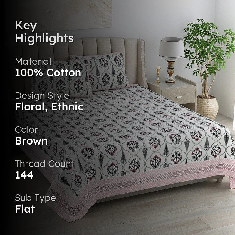 Kritika Cotton Bedsheet (Pale Pink, Green) - 144 TC media 2