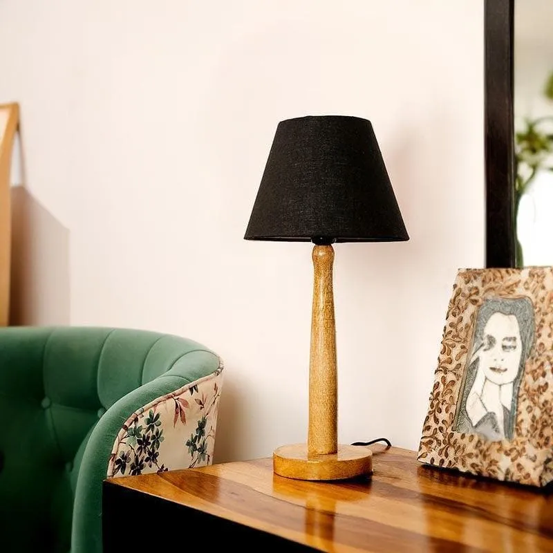 Classic Chic With Wooden Stand Fabric Table Lamp - Black,Brown media 3