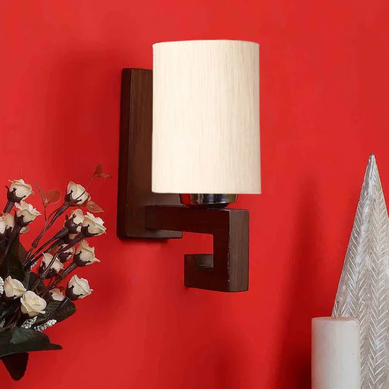 Milky Cylindrical Wooden Wall Lamp media 3