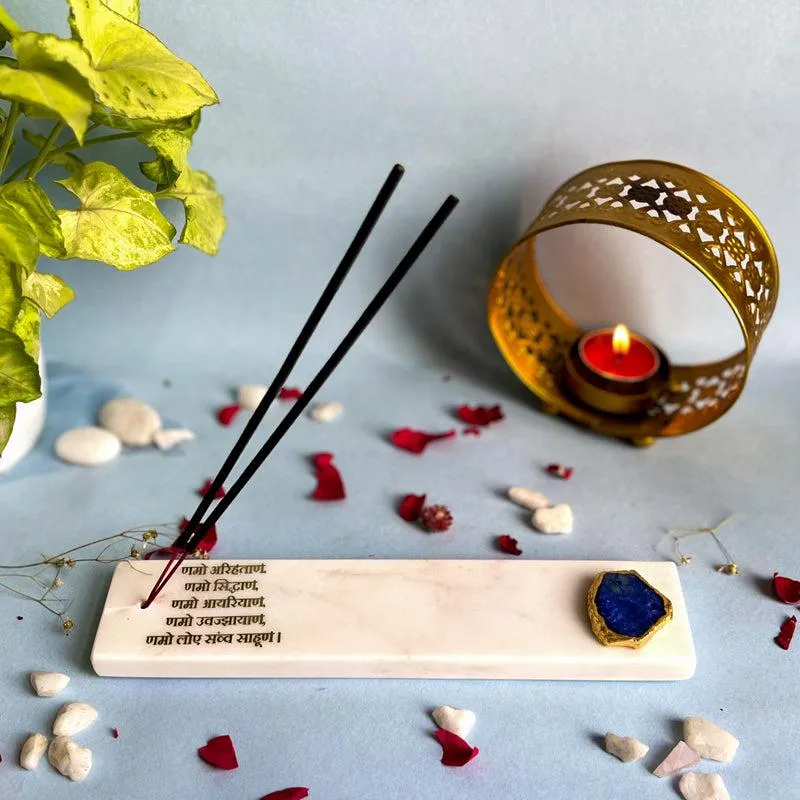 Nmokar Matra Marble Incense Holder With Agate Plating - Blue media 4