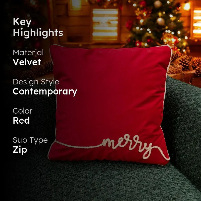 Crimson Gold Cheer Velvet Christmas Cushion Cover media 2