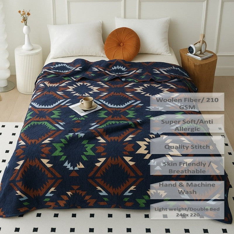 Aztrava Abstract Woolen Blanket (Blue) - 210 GSM media 7