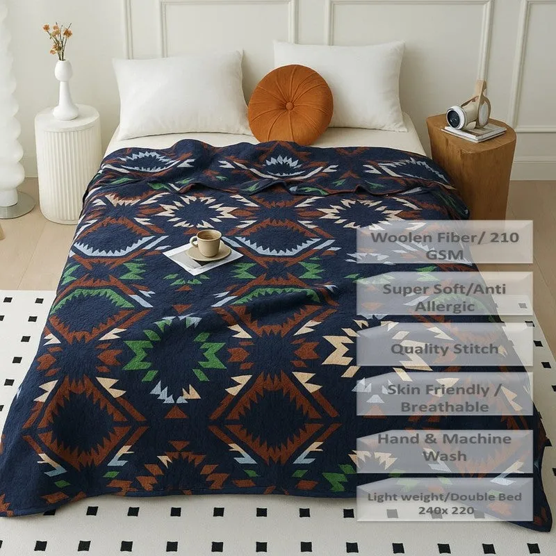 Aztrava Abstract Woolen Blanket (Blue) - 210 GSM media 7
