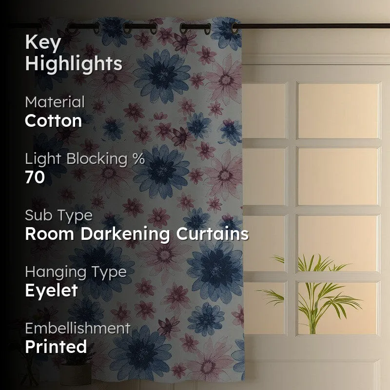 FloriBelle Cotton Curtain - Blue,Pink media 2