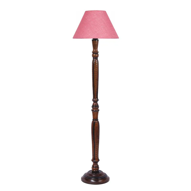 Hima Vintage Wooden Floor Lamp With Jute Shade - Pink media 5