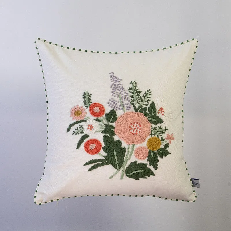 Golden Blossom Embroidered Cotton Cushion Cover media 4