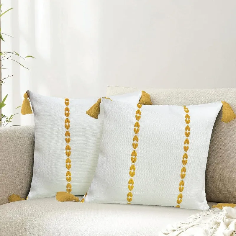 Urban Space Minimal Boho White & Yellow Cotton Cushion Covers - Set Of Two media 1