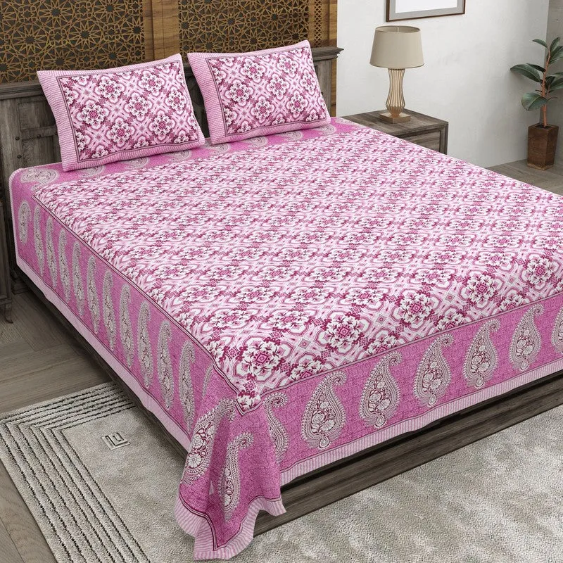 Lineel Cotton Bedsheet (Pink,White) - 240 TC media 1