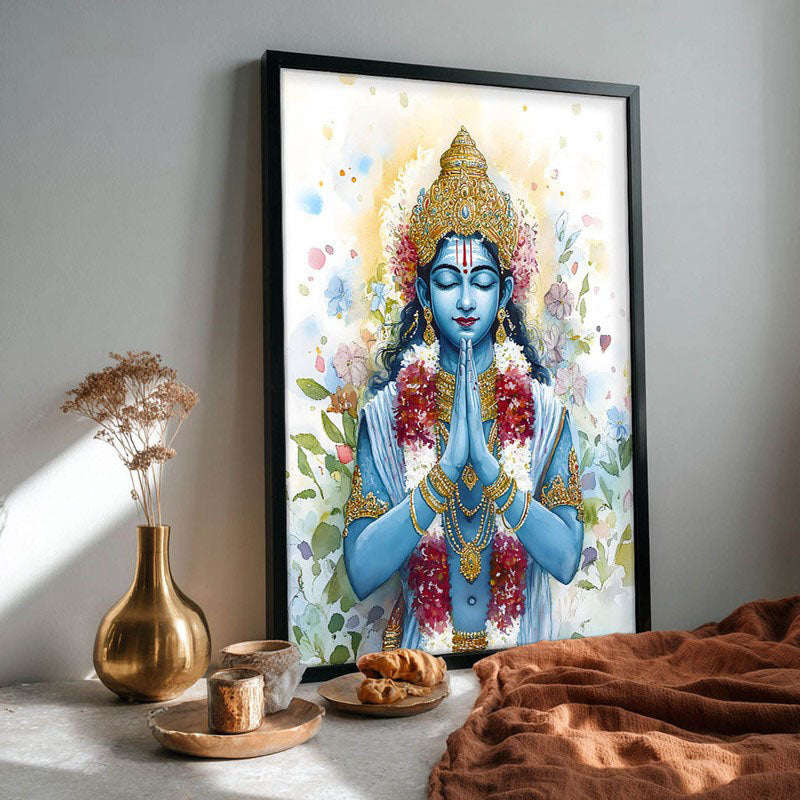 Hari Govinda Spiritual Archival Paper Wall Painting With Frame - Black media 4