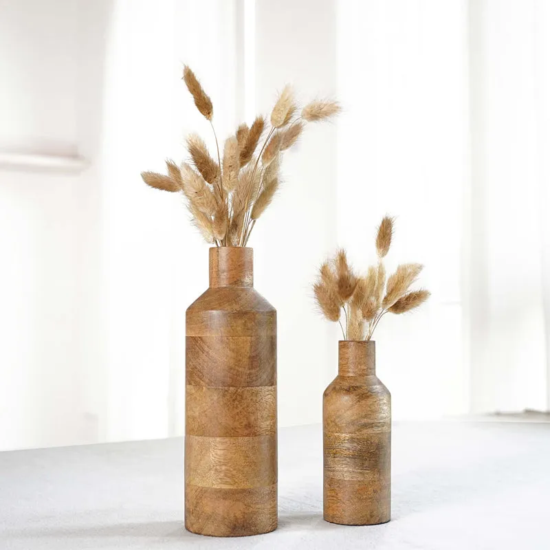Silasa Wooden Vase (Light Brown) - Set Of Two media 1