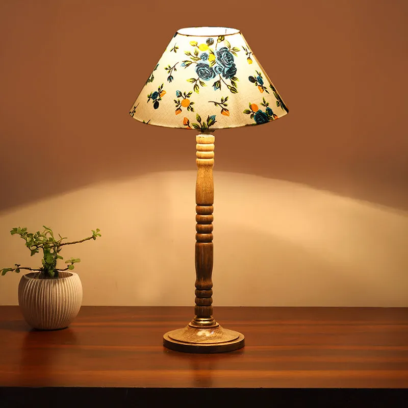 Garden Lights Table Lamp With Carved Wooden Base media 2