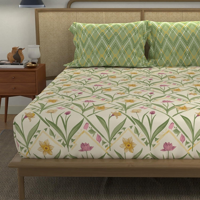 Urban Space Meadowra Cotton Bedsheet (Green) - 144 TC media 4