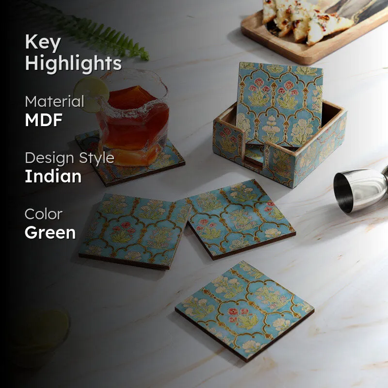 Fleur Jharokha Enamel Coaster With Stand - Seven Piece Set media 2