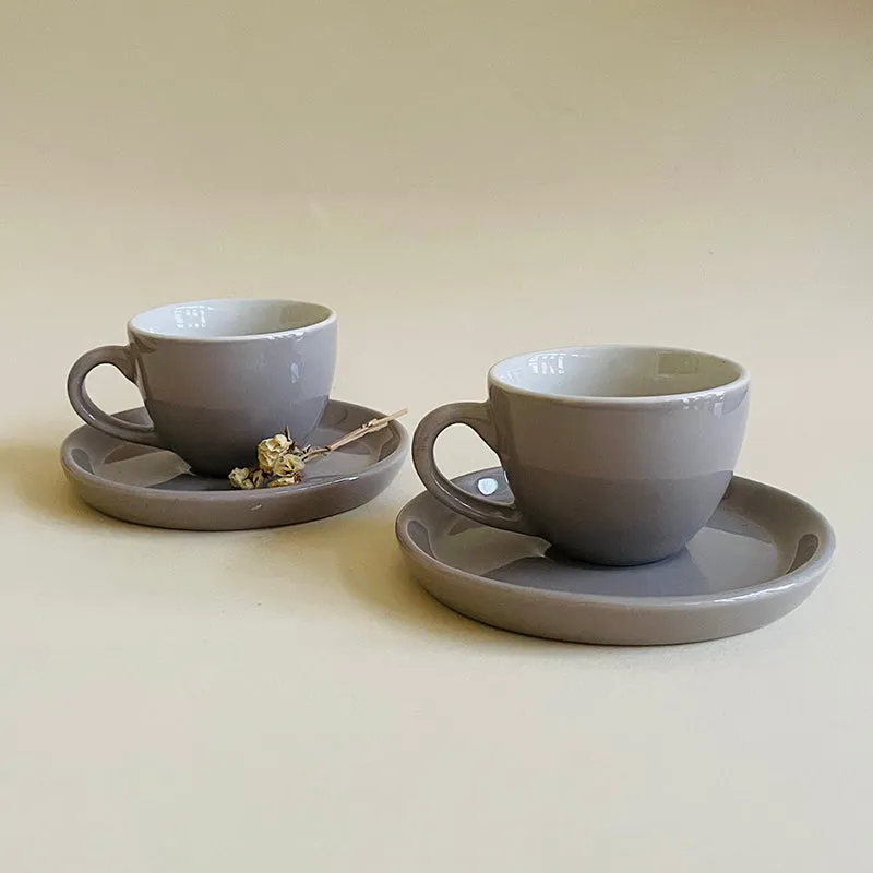 Blush & Brew Ceramic Cup & Saucer (Grey/100 mL) - Four Piece Set media 1