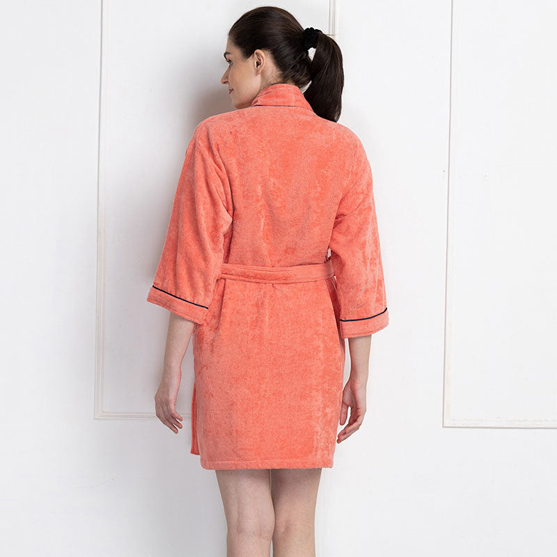 Nautica His & Hers Cashmere Dreams Cotton Bath Robe (Coral & Navy Blue) - Set Of Two media 4