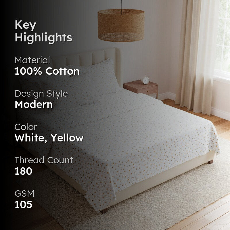 Tiny Twines Cotton Bedsheet (Yellow) - 180 TC media 2