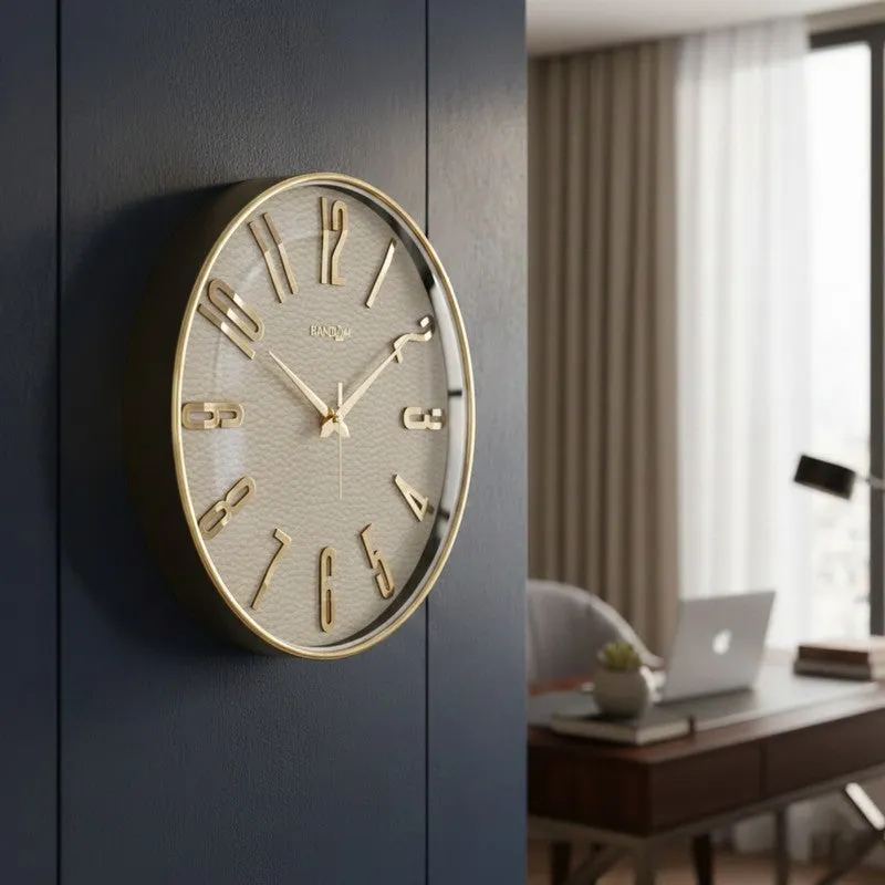 Elite Numeric Plastic Wall Clock - Off White & Gold media 5