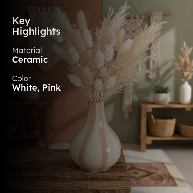 Waveon Ceramic Flower Vase - White,Pink media 2