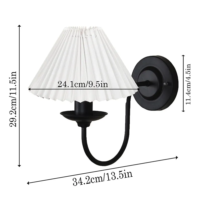 French Pleat Fabric & Metal Wall Lamp - White & Black media 5