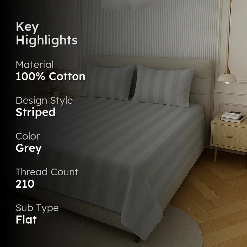 Elegance Striped Cotton Bedsheet (Light Grey) - 210 TC media 2