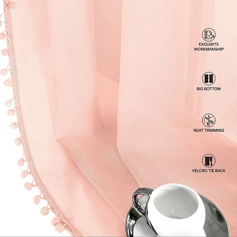 Urban Space Linen-Texture Curtain With Pom Pom (Blush Pink) - Set Of Two media 9