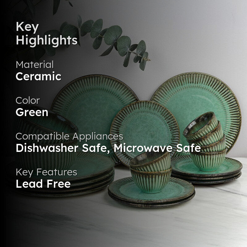 Mintora Green Ceramic Dinner Set - 20 Piece Set media 2