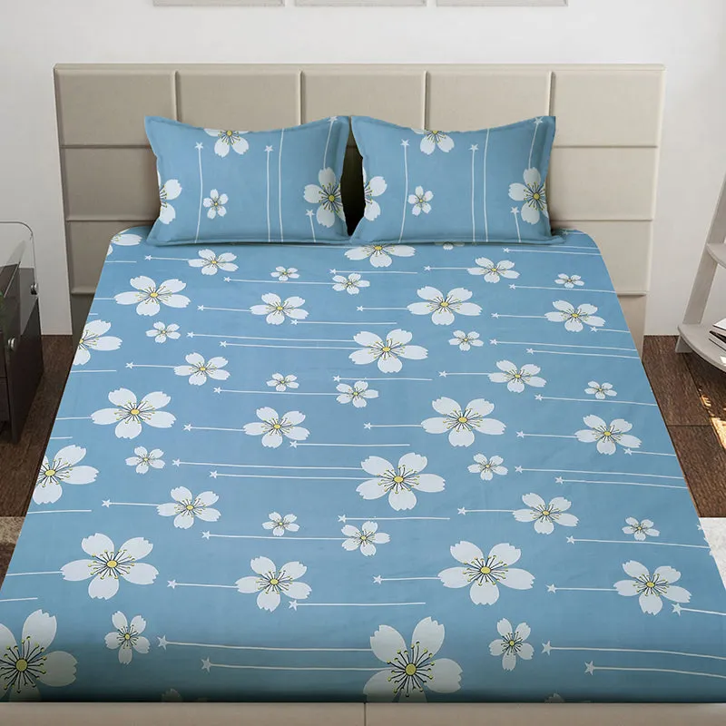 Azure Magnolias Floral Bedsheet - 130 GSM media 3