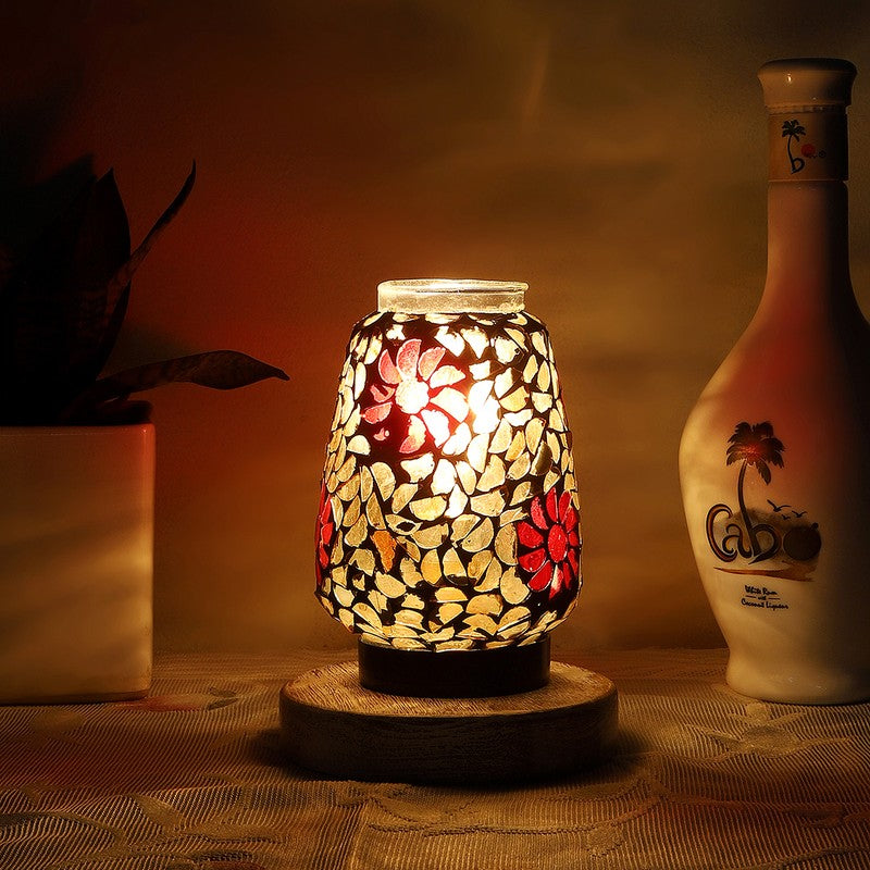 Lumashine Mosaic Glass Table Lamp With Wooden Base - Multicolor