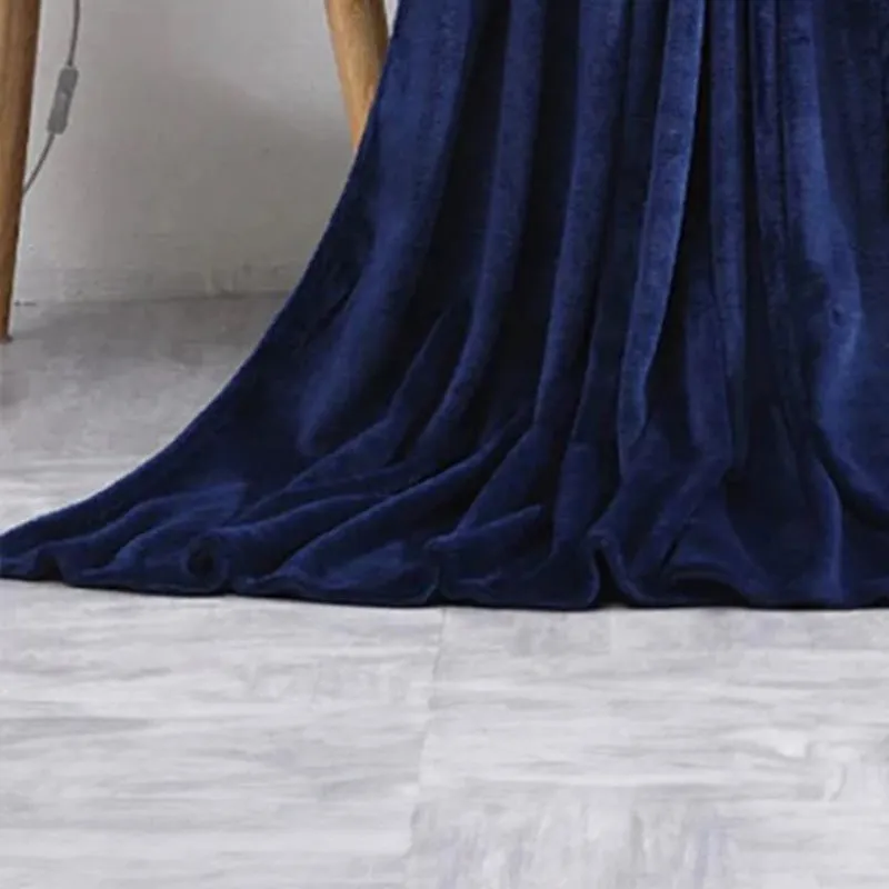 Sarva Solid Knitted Cotton Flannel Blanket (Dark Blue) - 190 GSM media 4