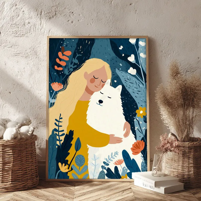 Moonlit Cuddle Canvas Wall Painting - Brown Frame media 3