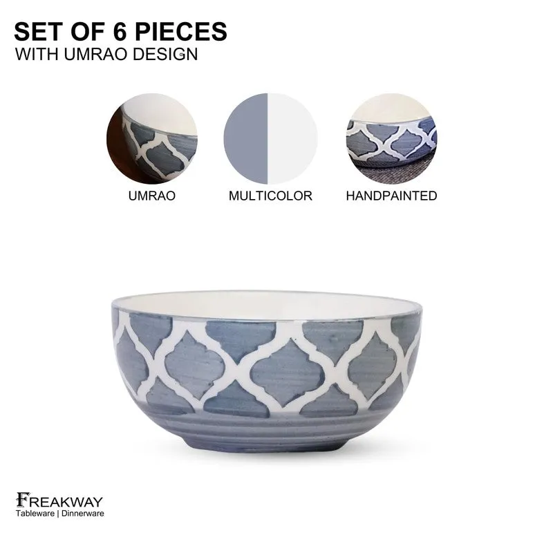 Savito Ceramic Snack Bowls (White,Blue, 200 mL Each) - Set Of Six media 6