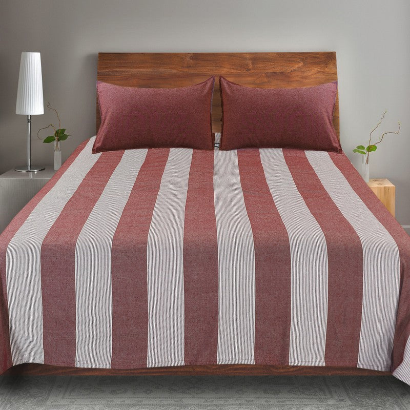 Stripe Story Cotton Bedsheet (Maroon) - 220 TC media 3