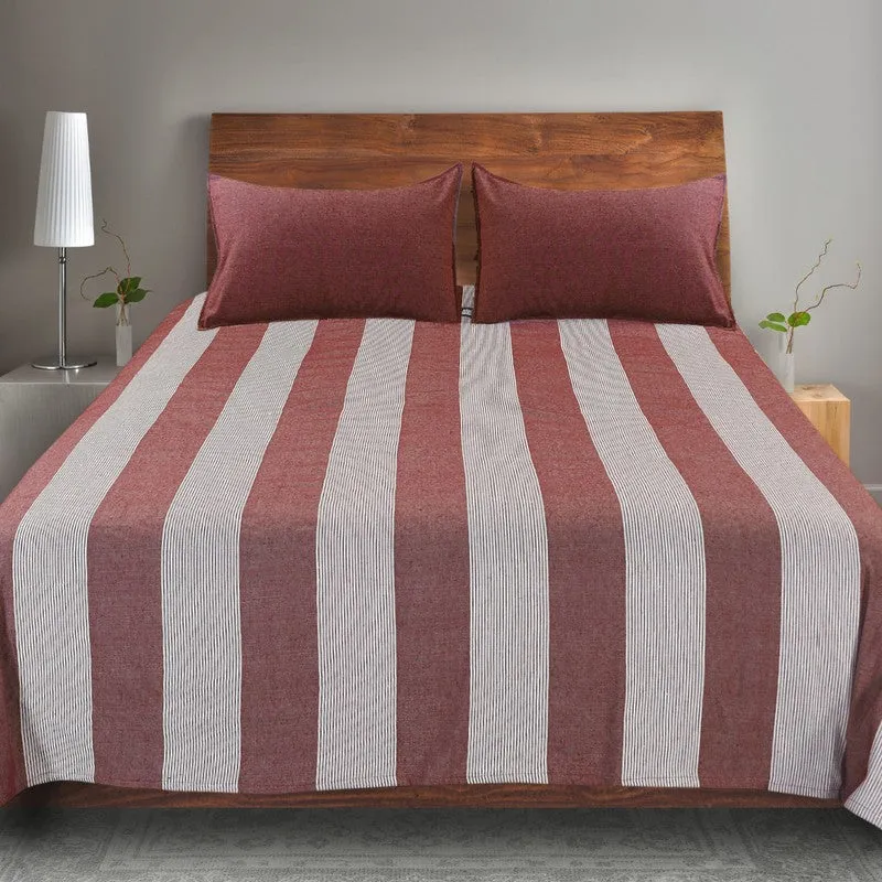 Stripe Story Cotton Bedsheet (Maroon) - 220 TC media 3