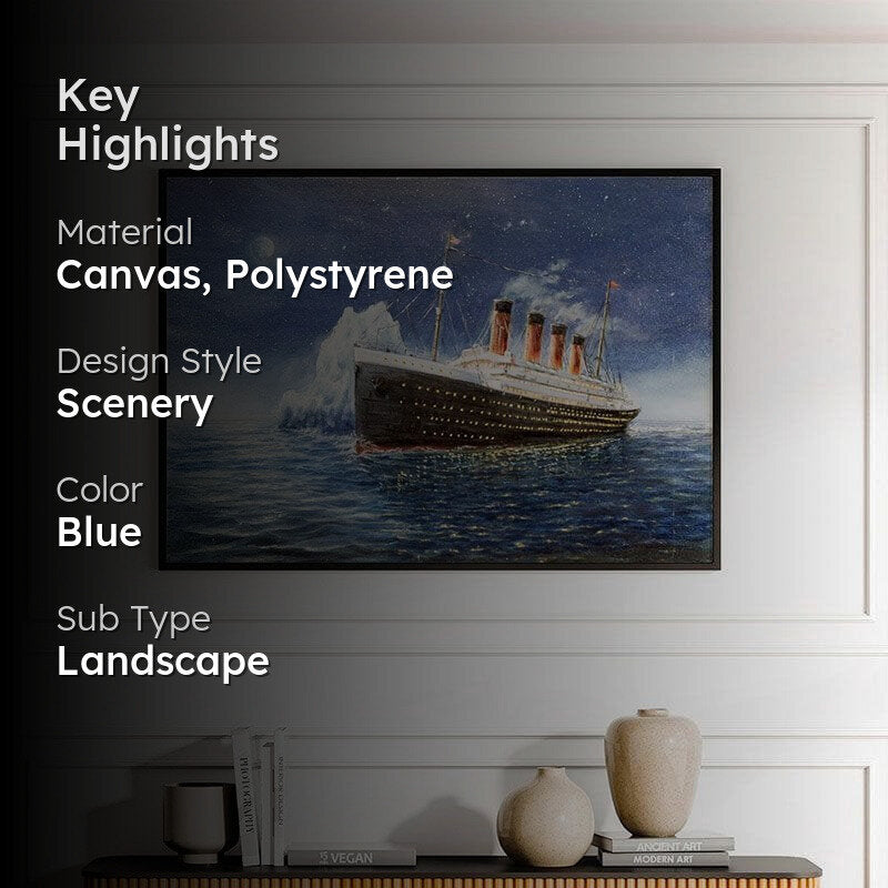 Titanic And Iceberg By Boyan Dimitrov Canvas Wall Art - Black Frame media 2