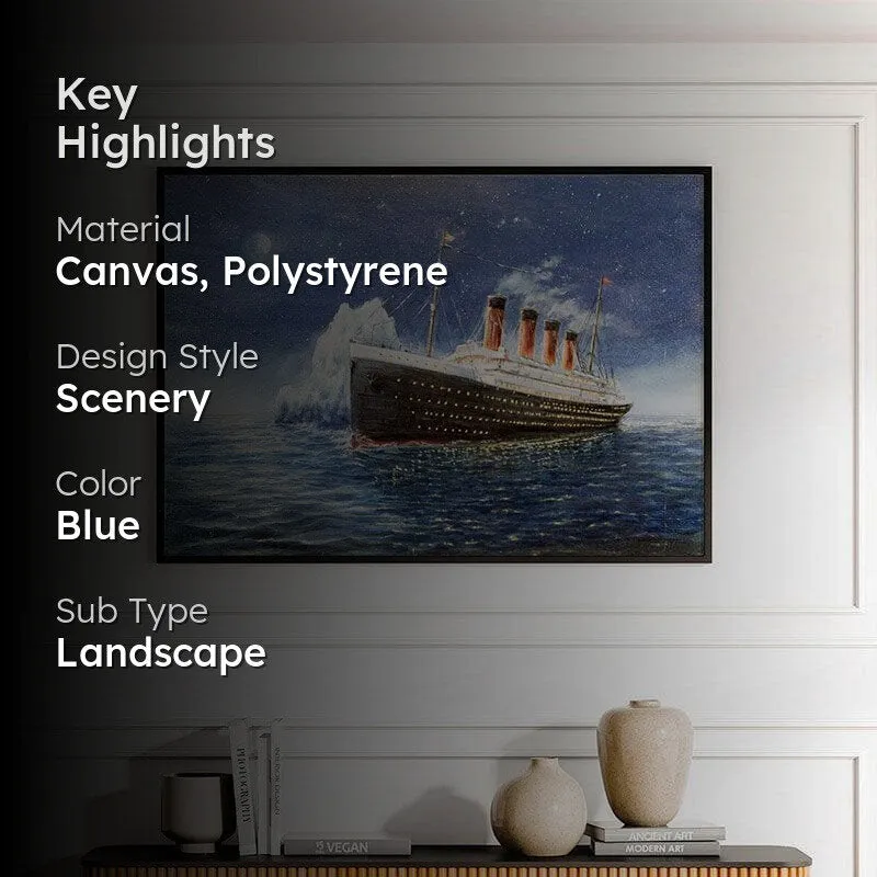 Titanic And Iceberg By Boyan Dimitrov Canvas Wall Art - Black Frame media 2
