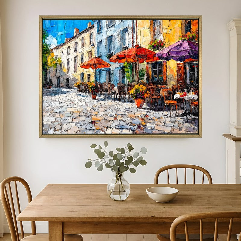 Cobblestone Cafe Canvas Wall Painting With Frame