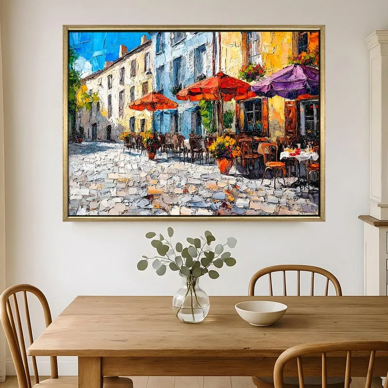 Cobblestone Cafe Canvas Wall Painting With Frame media 1