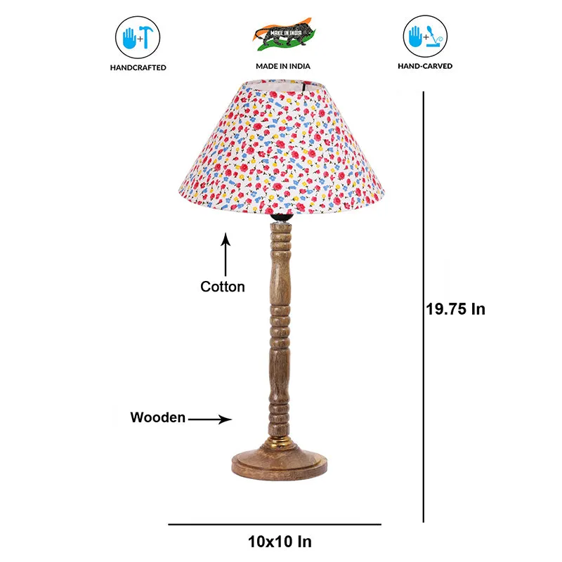 Tiny Fleur Table Lamp With Carved Wooden Base - Multicolor media 6
